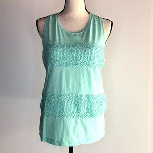 J CREW MINT GREEN LACE PANEL COTTON TANK TOP